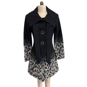 Tribal Wool Blend Black and Leopard Ombre Button-Up Coat Size 2